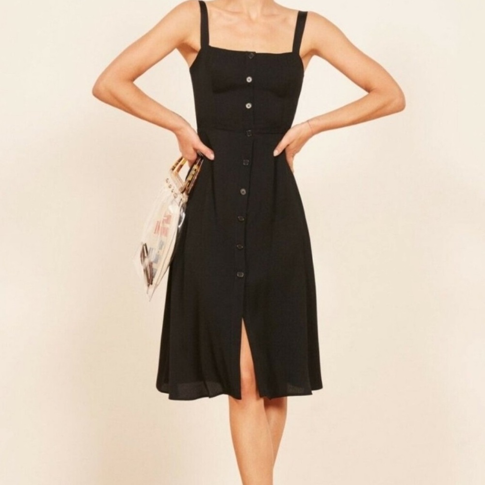 Reformation Thelma midi black linen dress size 2